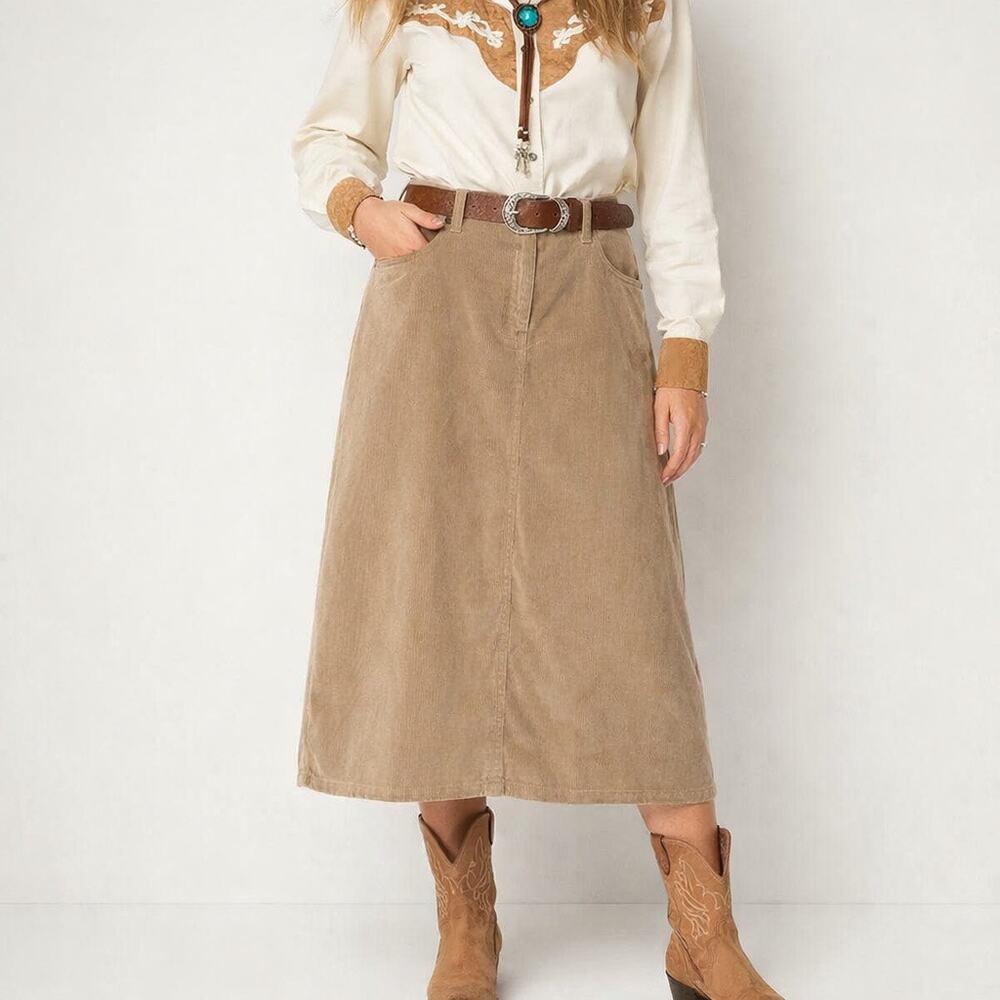 Croft & Barrow Corduroy Tan Midi Skirt Women’s Size 16 Western Neutral